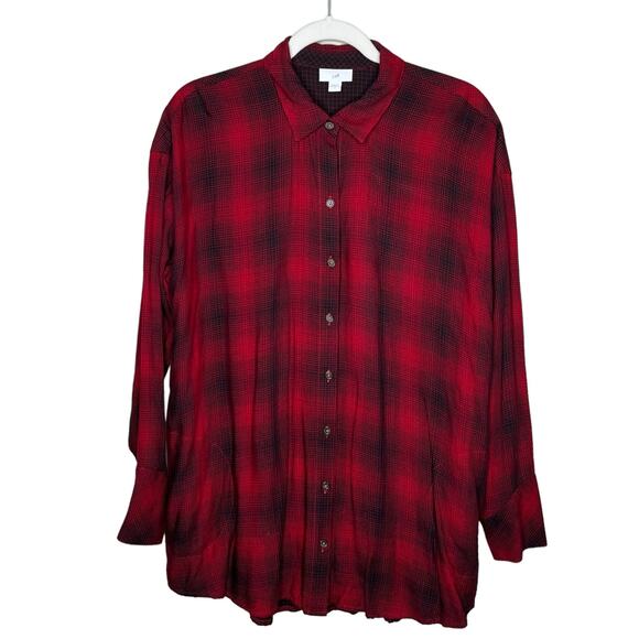 J. Jill Buffalo Plaid Button Down Side Pocket Tunic Women's Size Medium oversize - Picture 1 of 10